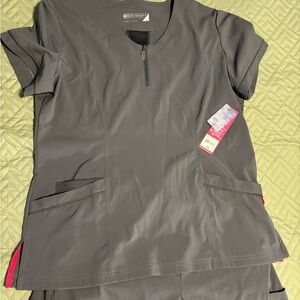 White cross fit- Gray Scrub set with Pink Accents